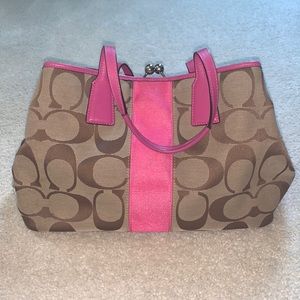Neon Pink and Brown Neutral Coach Large Patterned Bag